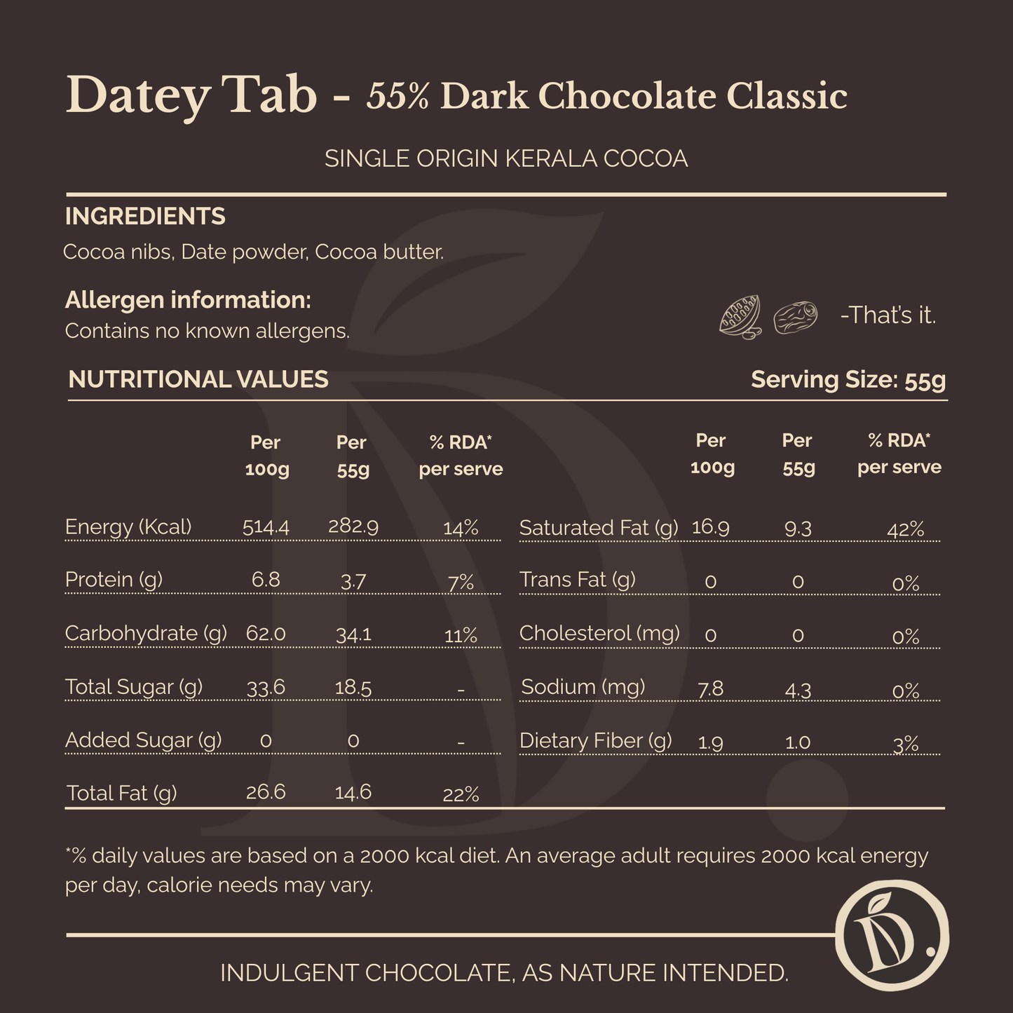 Datey Tab 55% Dark Chocolate Classic