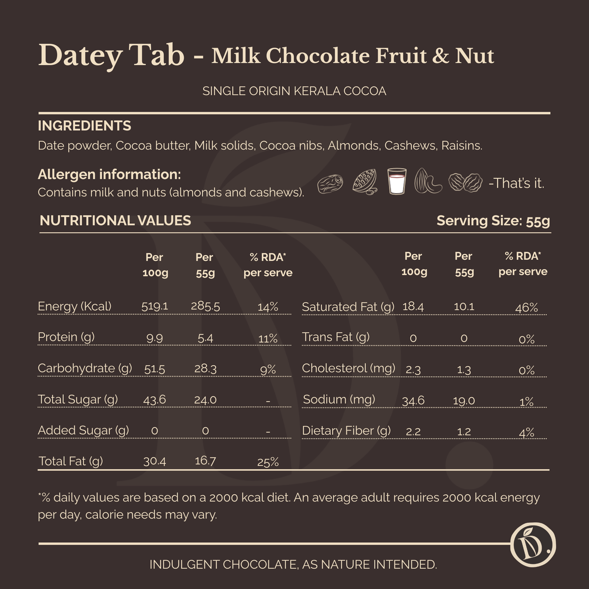 Datey Tab Milk Chocolate Fruit & Nut
